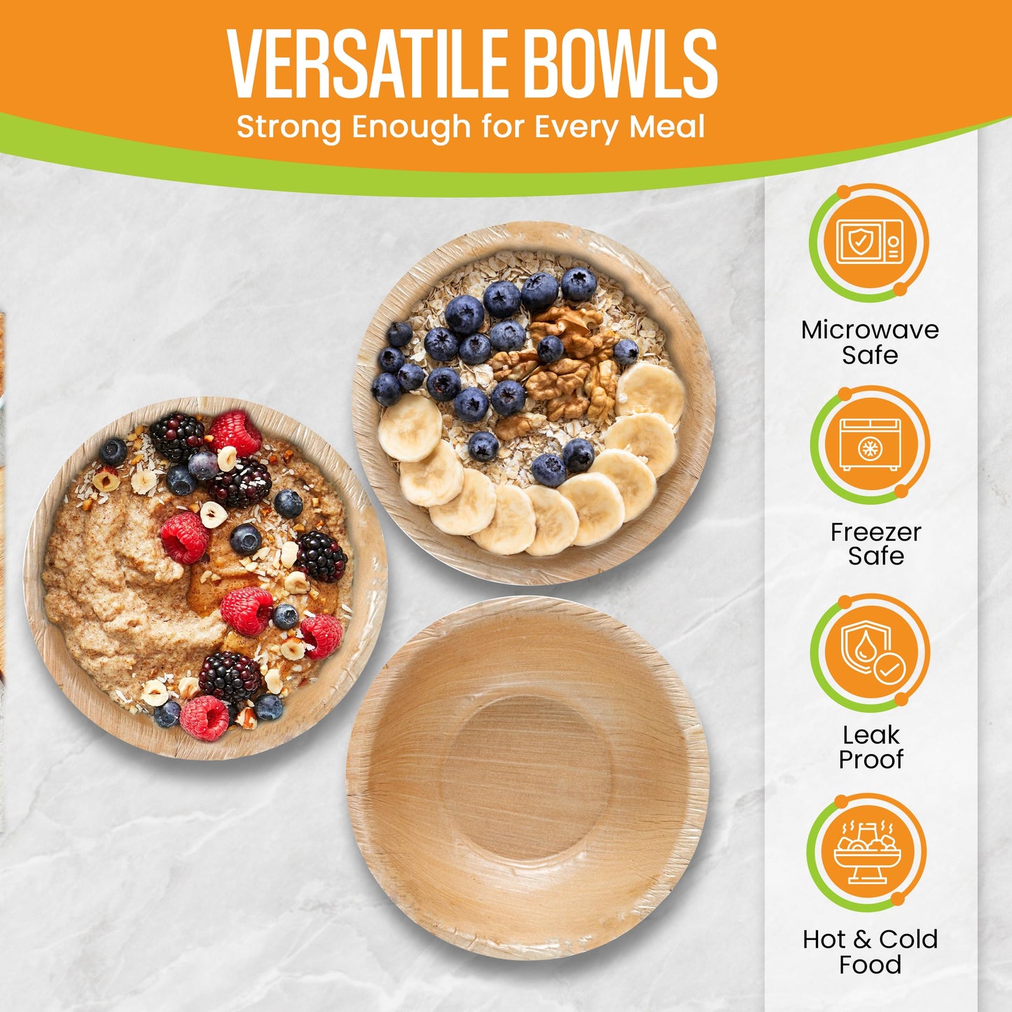 Raj Disposable Palm Leaf Bowls (50 Count, 6" Bowls) Strong Bowl Like Bamboo Party Bowl - Decorative Compostable Tableware for Lunch, Dinner, Birthday, Outdoor, BBQ, Picnic, Parties