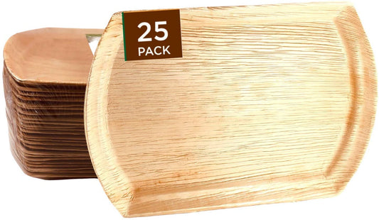 Raj Palm Leaf Rectangle Plates (25 Packs) 13" x 11" like Bamboo plates Disposable, Strong, Decorative Compostable Tableware for weddings, Lunch, Dinner, Birthday,Outdoor