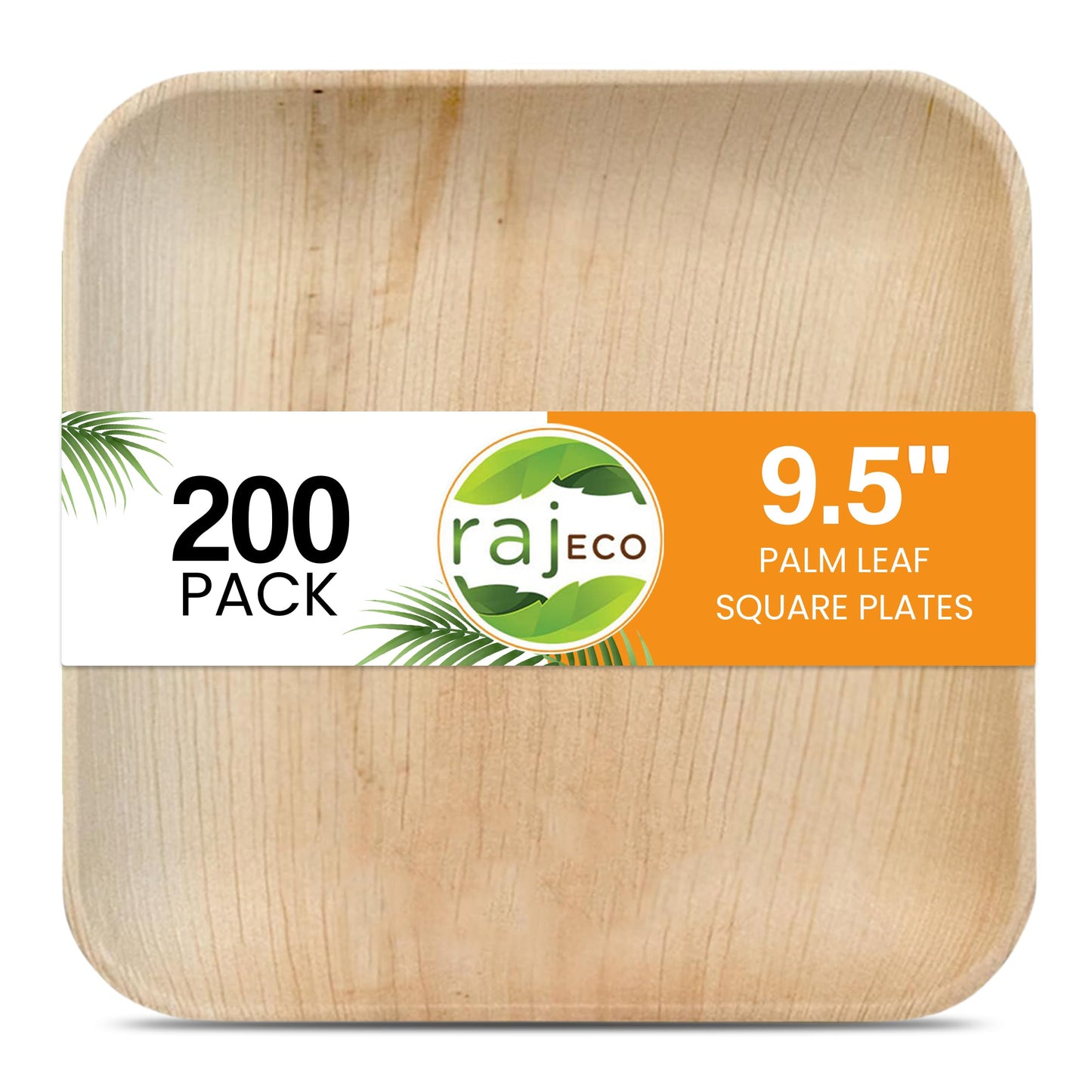 Raj Disposable Palm Leaf Plates 9.5 Inch Large Square Plates Strong and Reusable Party Plates Like Bamboo Plates - Decorative Compostable Tableware for Lunch, Dinner, Birthday, Outdoor BBQ.