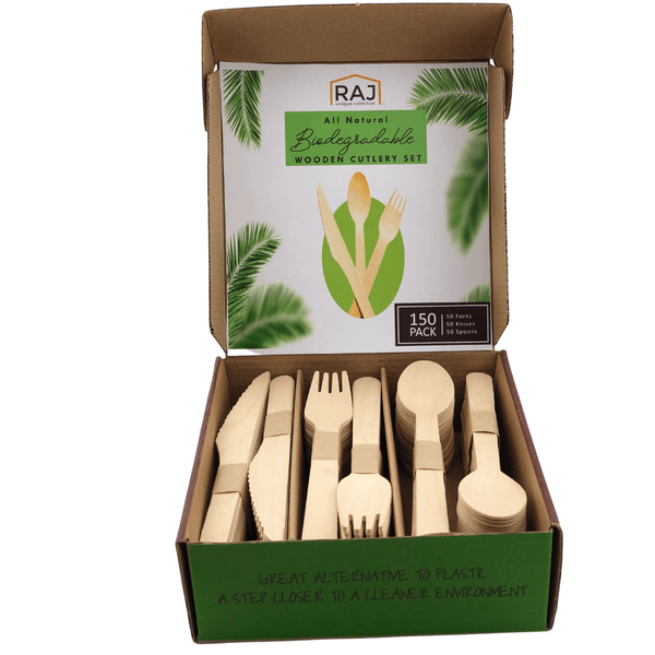 Wooden Cutlery -Spoon, Fork, and Knives - 150 Pack