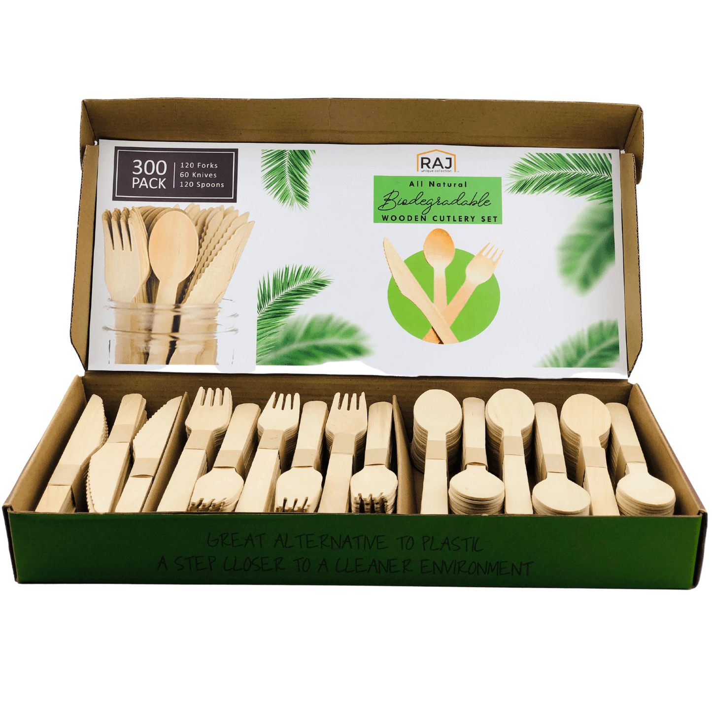 Wooden Cutlery -Spoon, Fork, and Knives - 300 Pack