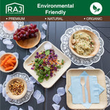 Raj Disposable Palm Leaf Plates and Bowls [50-Pack] - 25x 9.5" Square Plates, 25x 7" Square Bowls - Compostable Tableware for Weddings, Lunch, Dinner & Outdoor Events