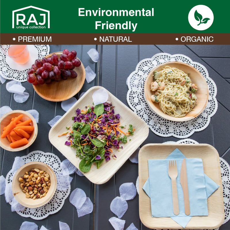 Raj Disposable Palm Leaf Plates [24-Pack] - 12x 9.5" Square Plates, 12x 7" Square Plates- Compostable Tableware for Weddings, Lunch, Dinner & Outdoor Events